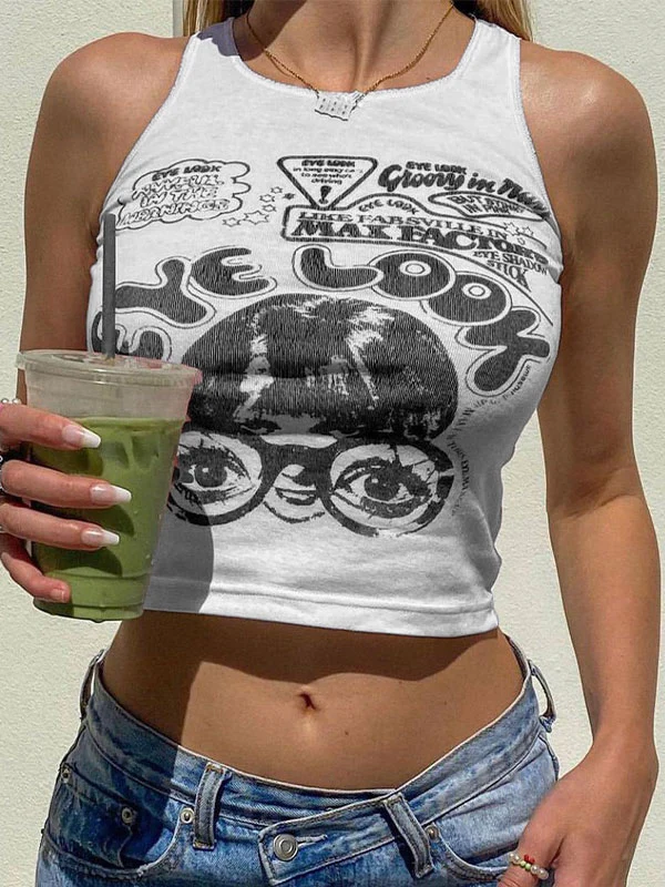 Eye Look Graphic Crop Tank Top - Image 15