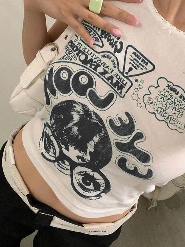 Eye Look Graphic Crop Tank Top - Image 16
