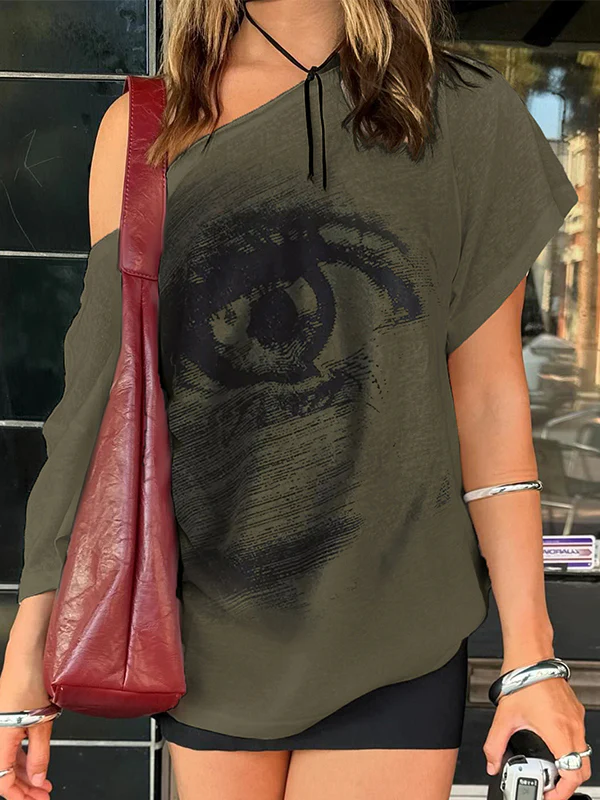 Eye print off-shoulder Tee - Image 2