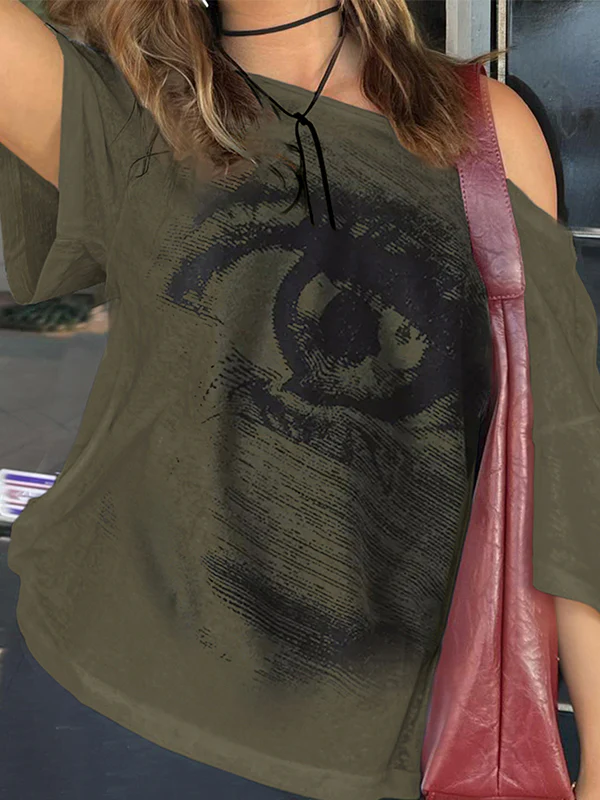 Eye print off-shoulder Tee - Image 3