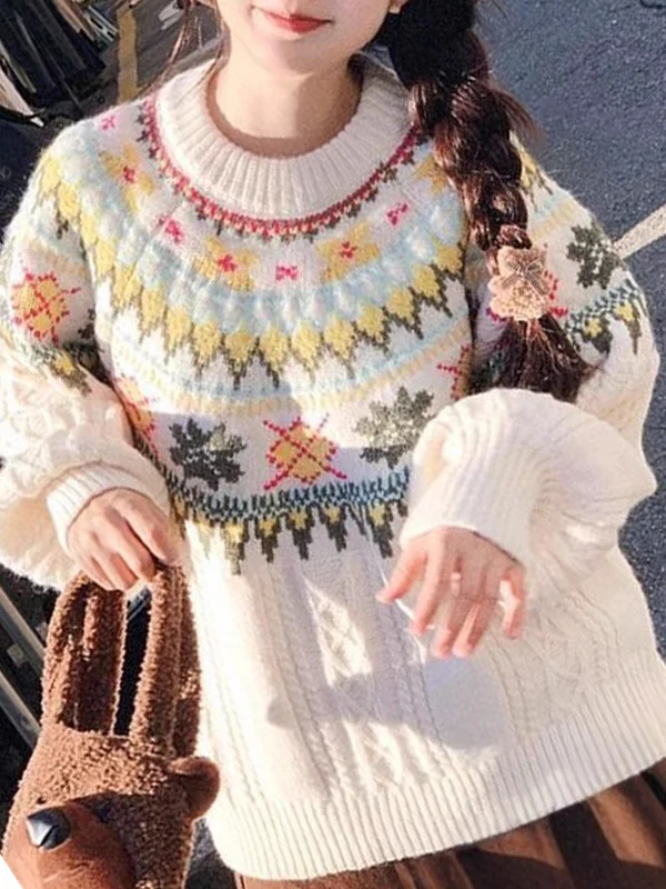 Fair Isle College Casual Pullover Sweater - Image 2