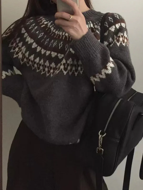 Fair Isle Color Block Oversized Sweater