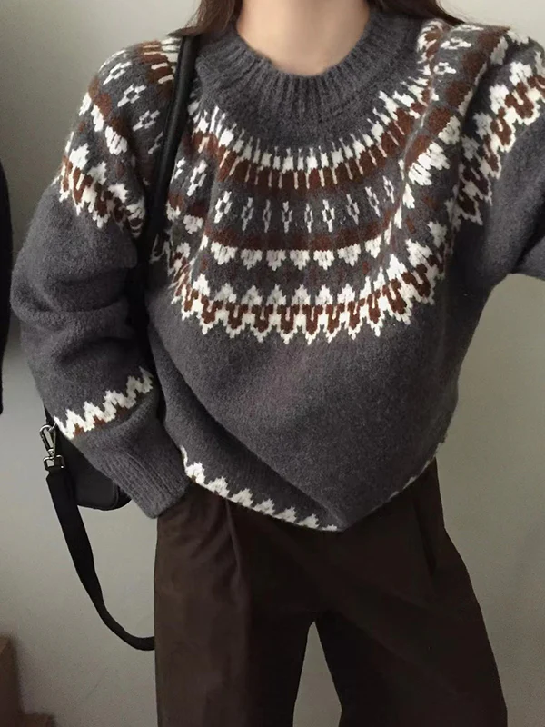 Fair Isle Color Block Oversized Sweater - Image 2