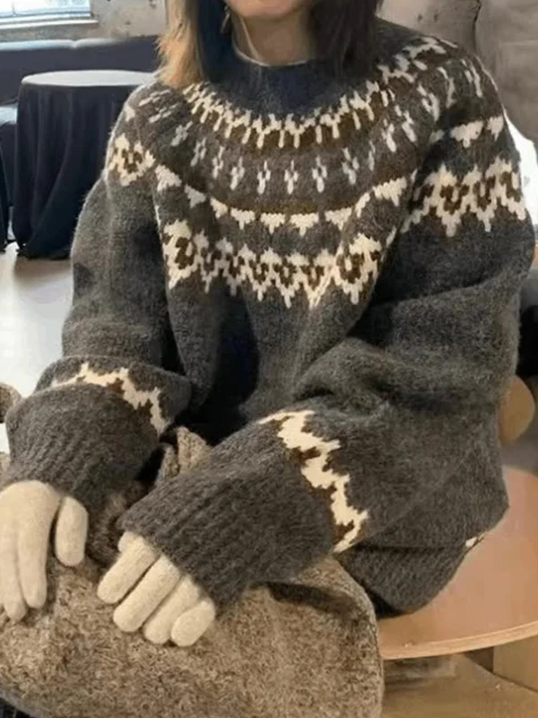 Fair Isle Color Block Oversized Sweater - Image 3