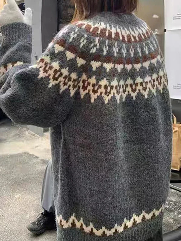 Fair Isle Color Block Oversized Sweater - Image 4