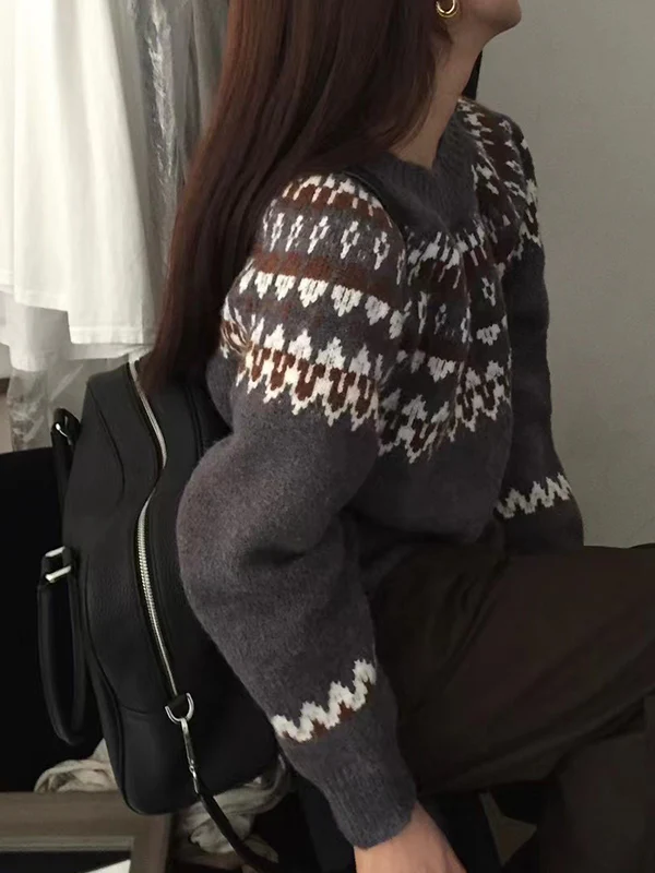 Fair Isle Color Block Oversized Sweater - Image 5