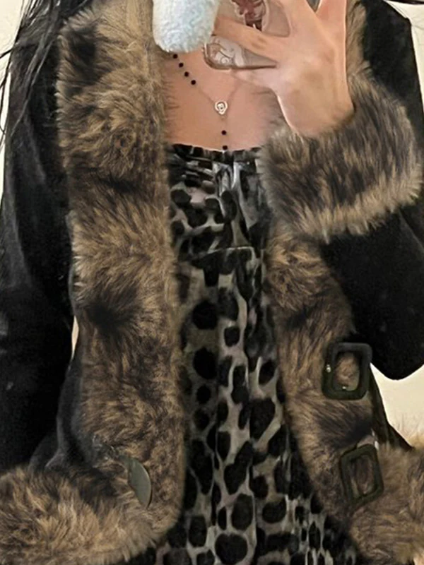 Faux Fur Patchwork Buckle Jacket - Image 3