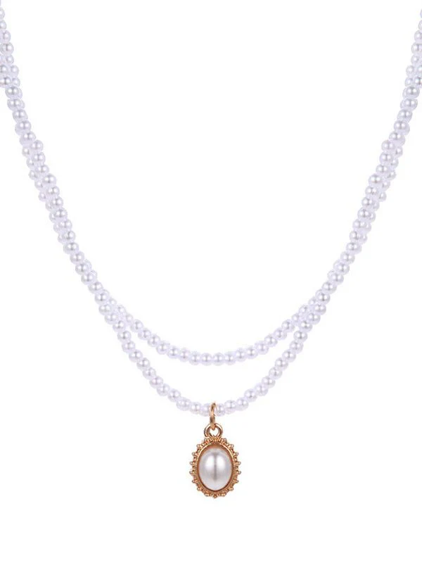 Faux Pearl Pendant Double Layered Necklace - Image 6