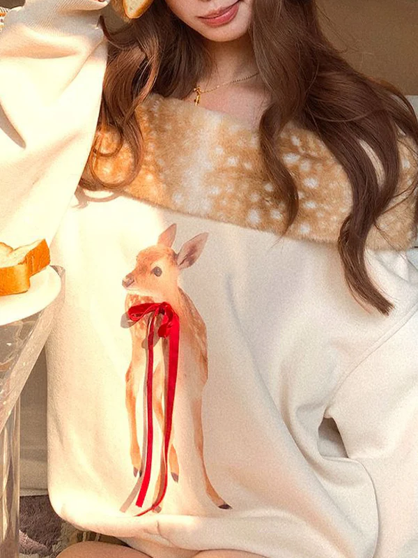 Fawn Print Fur Collar Long Sleeve - Image 2