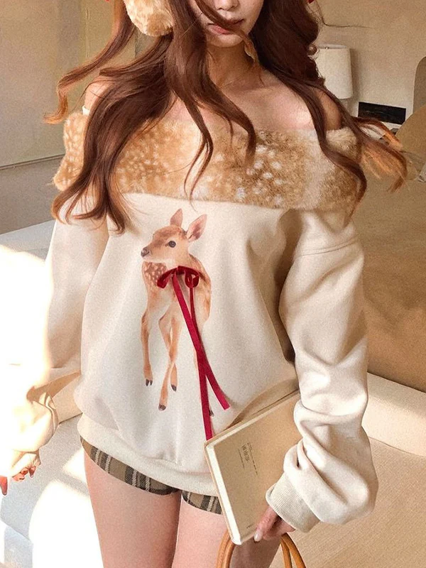 Fawn Print Fur Collar Long Sleeve - Image 4