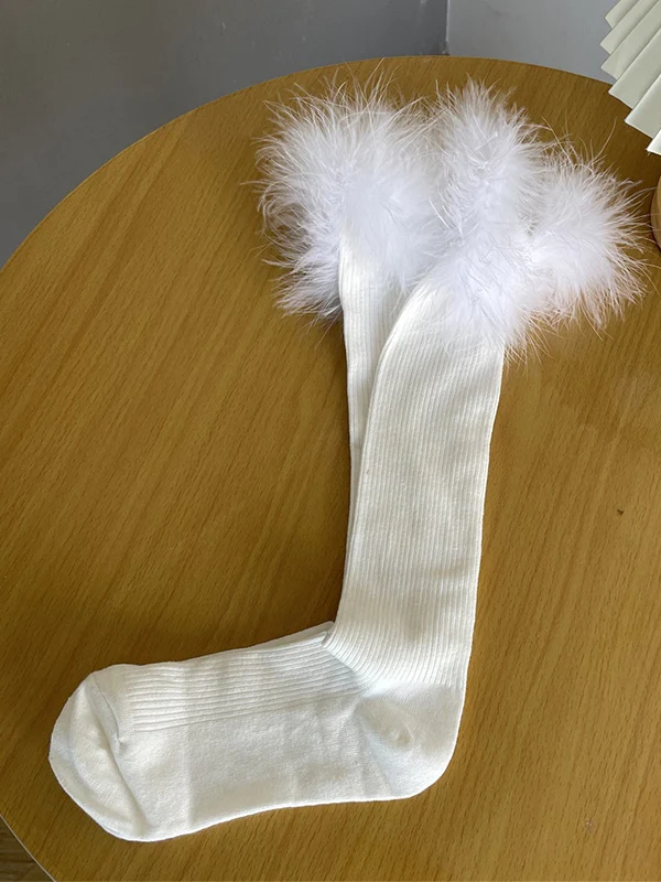 Feather Trim Knee High Socks - Image 2