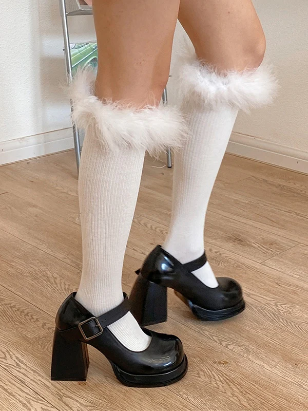 Feather Trim Knee High Socks - Image 5