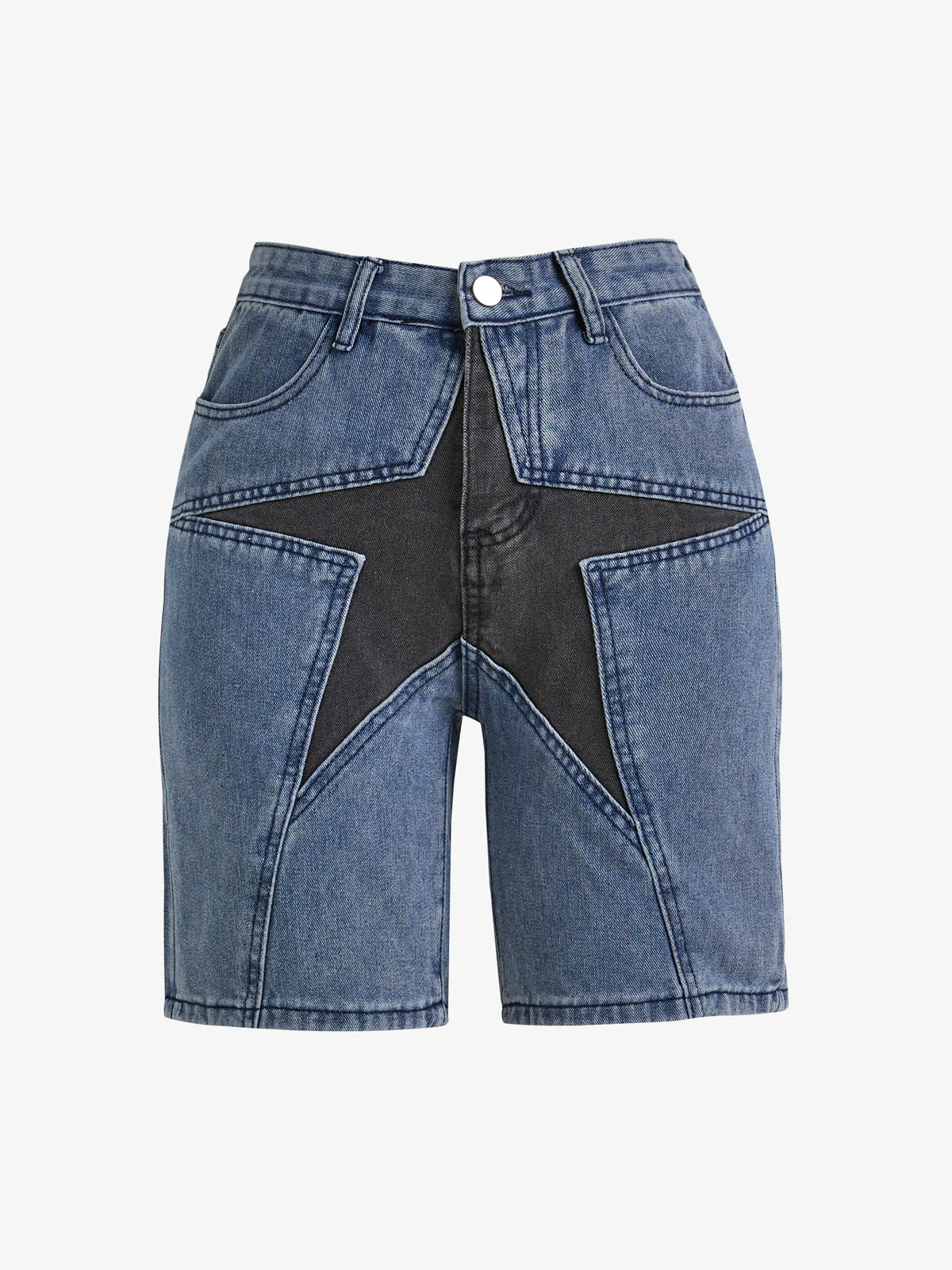 Five-Pointed Star Splicing Slim Ddenim Shorts - Image 6
