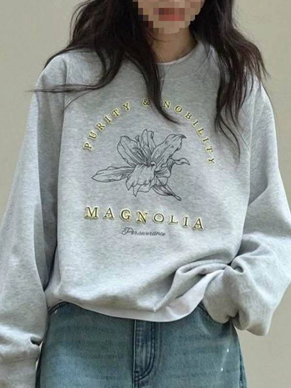 Floral Lettering Print Sweatshirts - Image 3