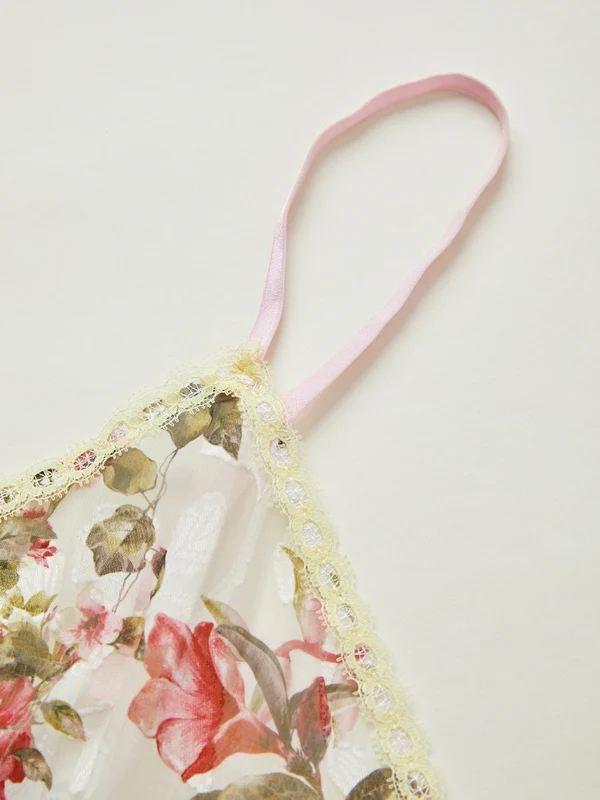 Flower Print Lace Stitching Cami Top - Image 7