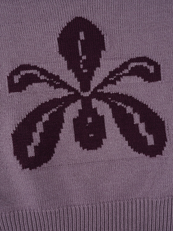 Flower Vintage Round Neck Knitted Sweater - Image 4
