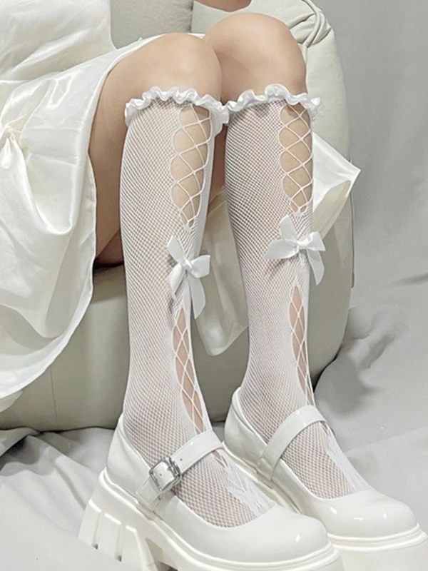Frill Trim Cutout Fishnet Socks - Image 7