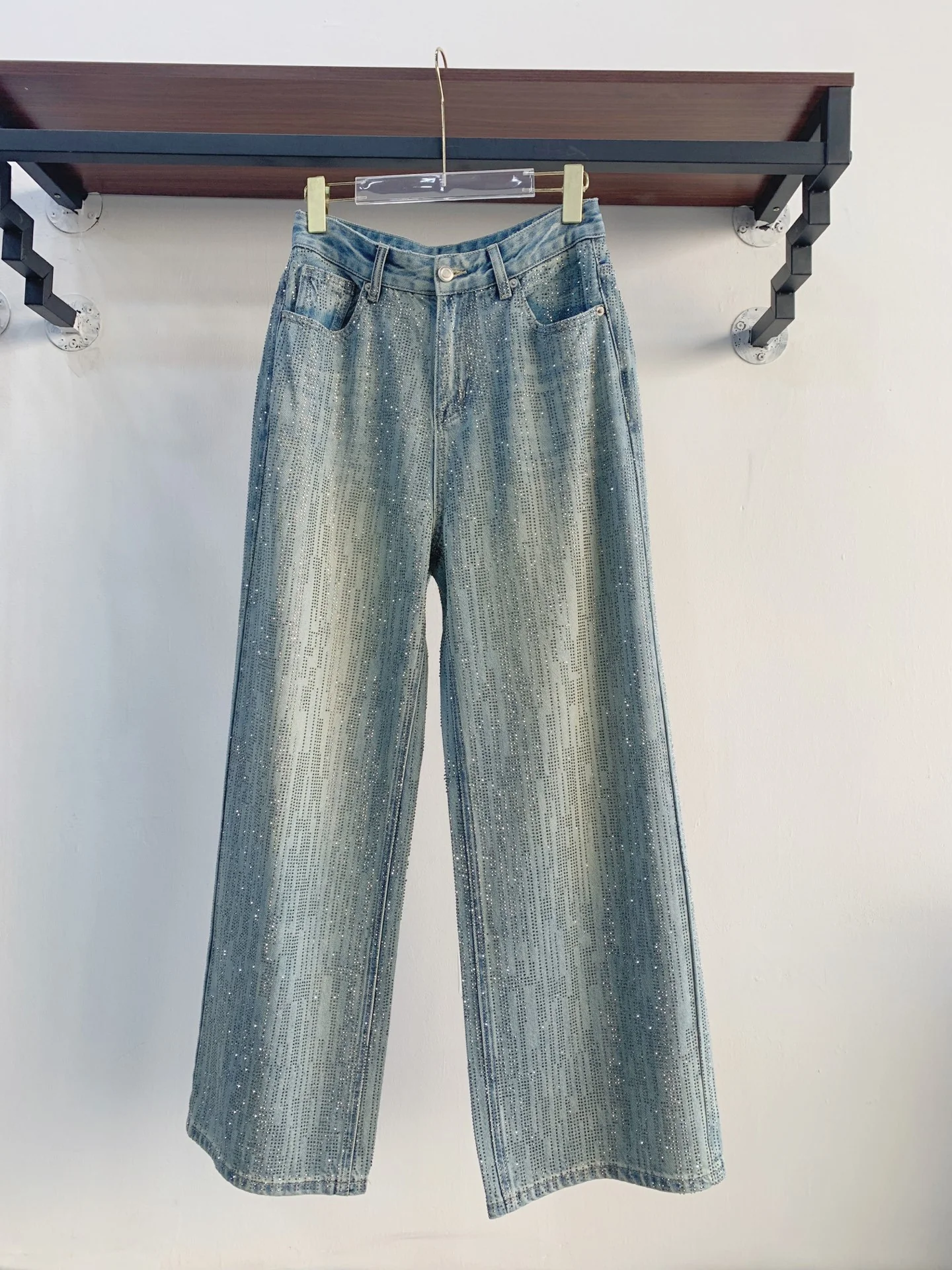 Women's Rhinestone Washed Wide-Leg Jeans - Image 4