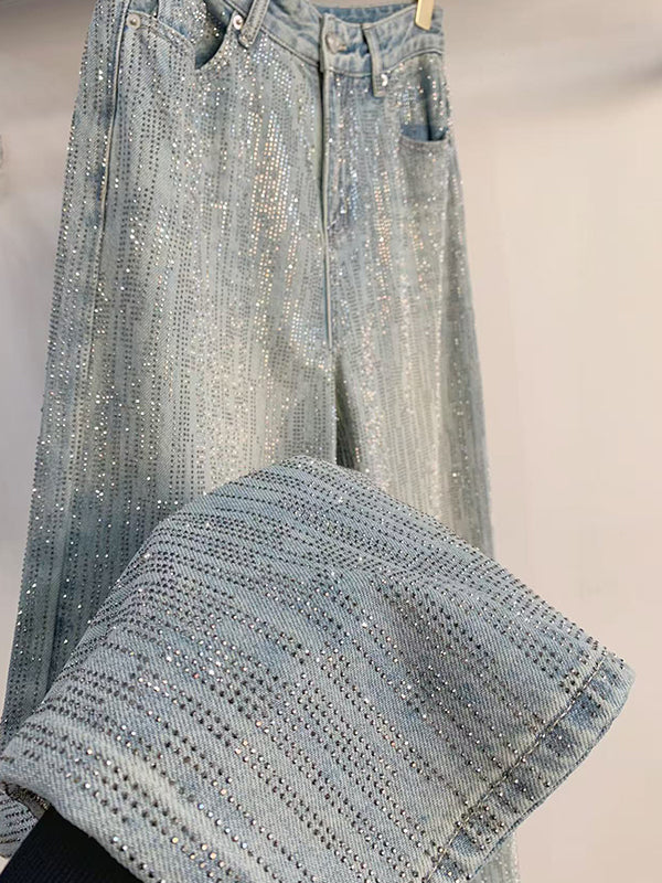 Women's Rhinestone Washed Wide-Leg Jeans - Image 5