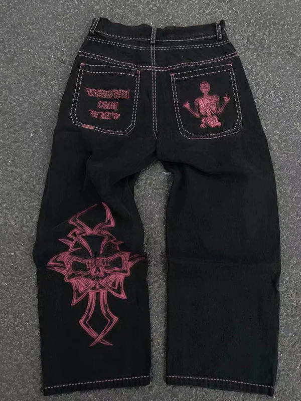 Fully Embroidered Skull Boyfriend Jeans - Image 2