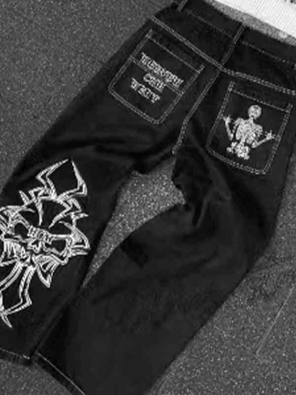 Fully Embroidered Skull Boyfriend Jeans - Image 4