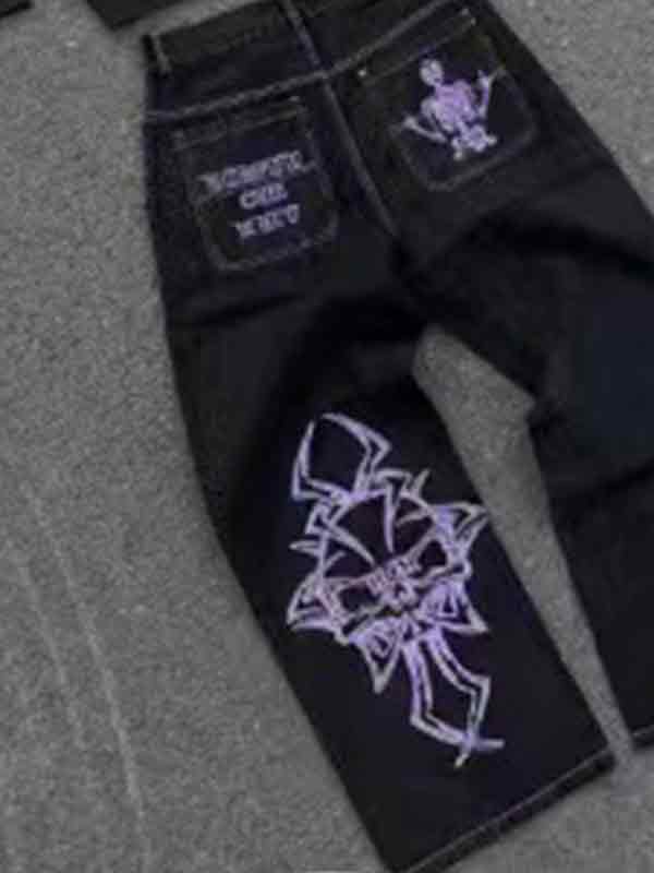 Fully Embroidered Skull Boyfriend Jeans - Image 5