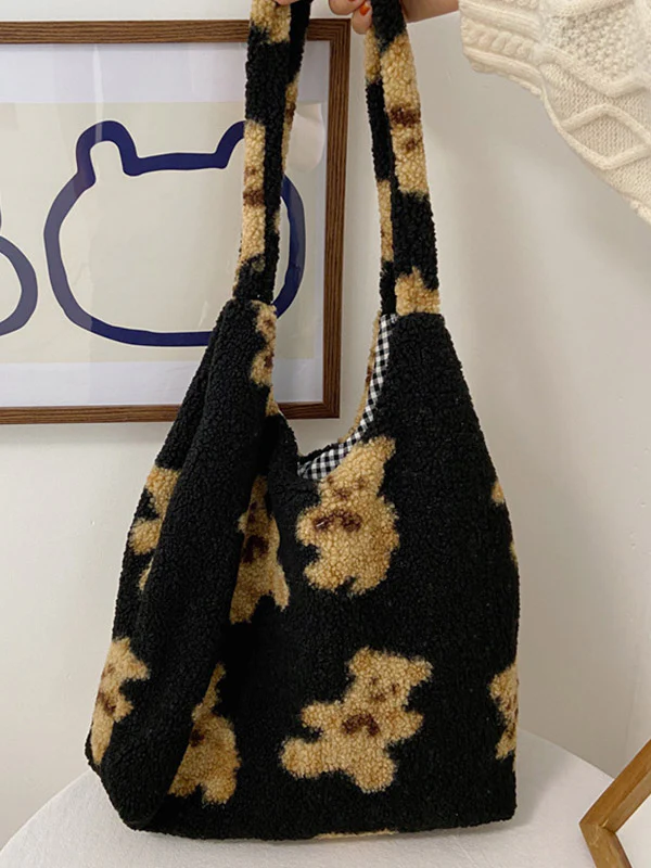 Fuzzy Teddy Bear Reversible Shoulder Bag - Image 4