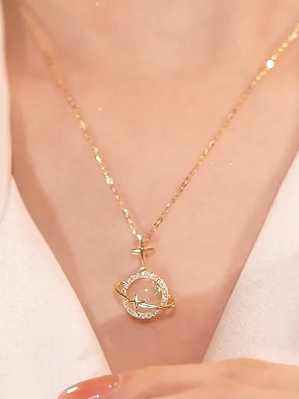 Galactic Rhinestone Opal Pendant Necklace - Image 2