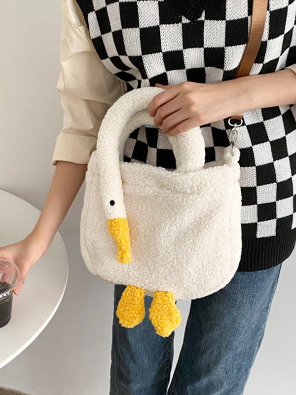 Goose Pattern Fleece Crossbody HandBag - Image 15