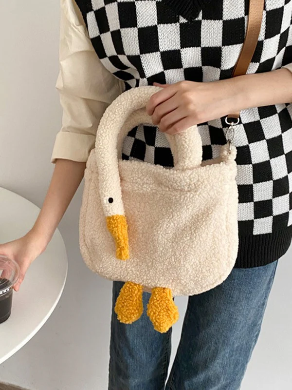 Goose Pattern Fleece Crossbody HandBag - Image 6