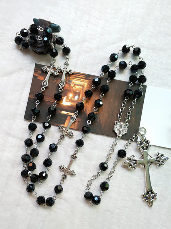 Gothic Cross Beads Long Necklace