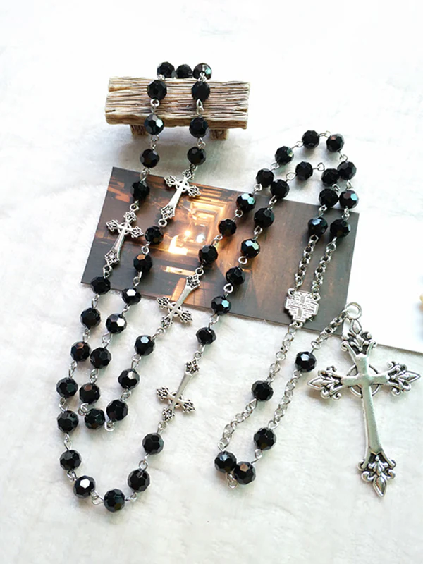 Gothic Cross Beads Long Necklace - Image 2