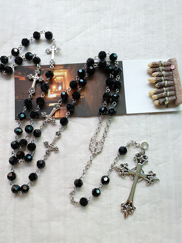 Gothic Cross Beads Long Necklace - Image 3