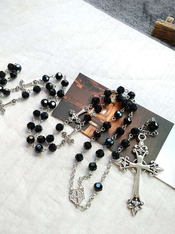 Gothic Cross Beads Long Necklace - Image 4