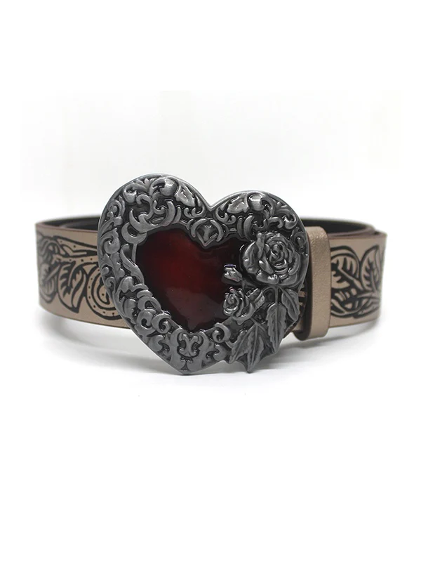 Gothic Embossed Engraved Heart Buckle Belt