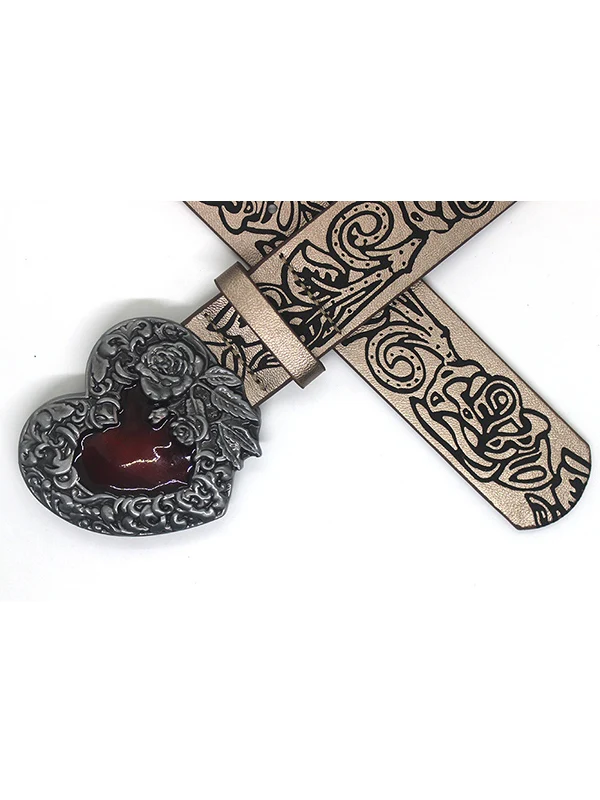 Gothic Embossed Engraved Heart Buckle Belt - Image 3