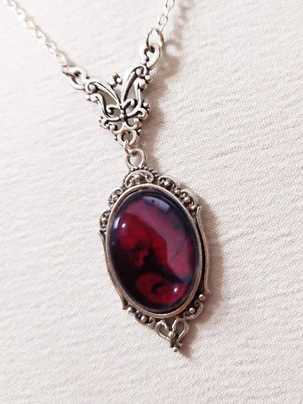 Gothic Oval Stone Pendant Necklace - Image 3