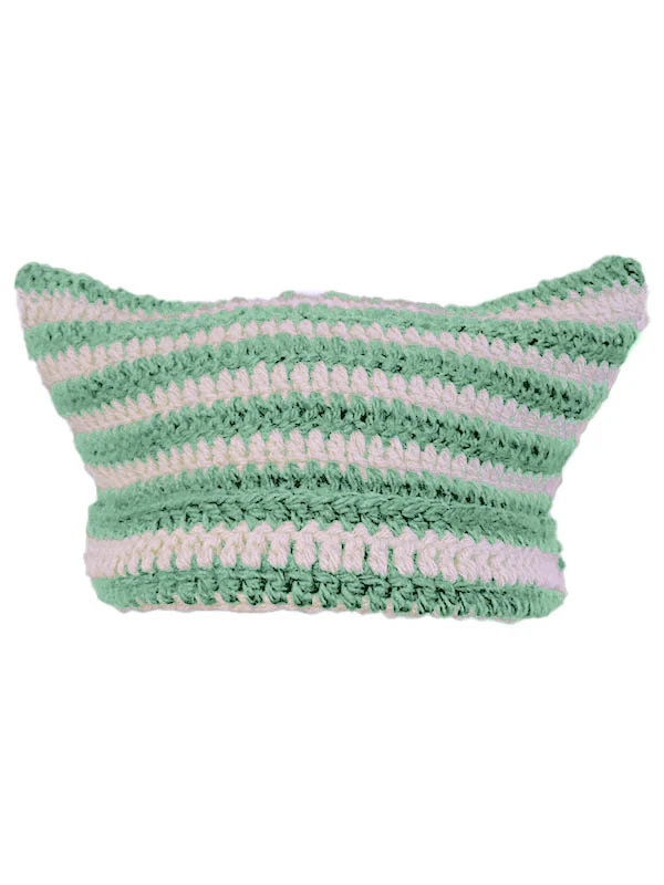 Hand Made Horn Detail Striped Knitted Beanie Hat - Image 11