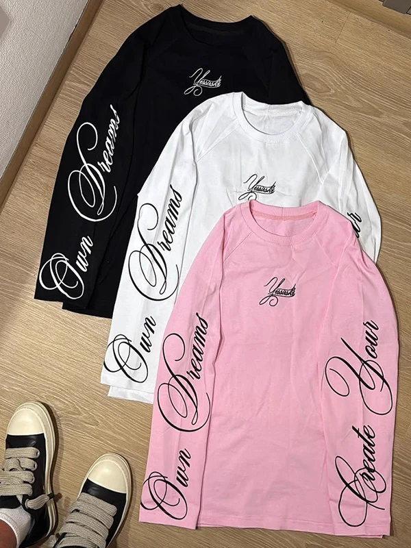 Handwritten Print Oversized Long Sleeve