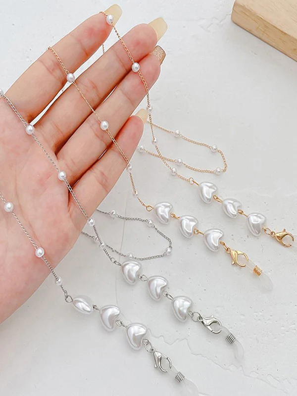 Heart Pattern Faux Pearl Eye Glasses Chain - Image 3