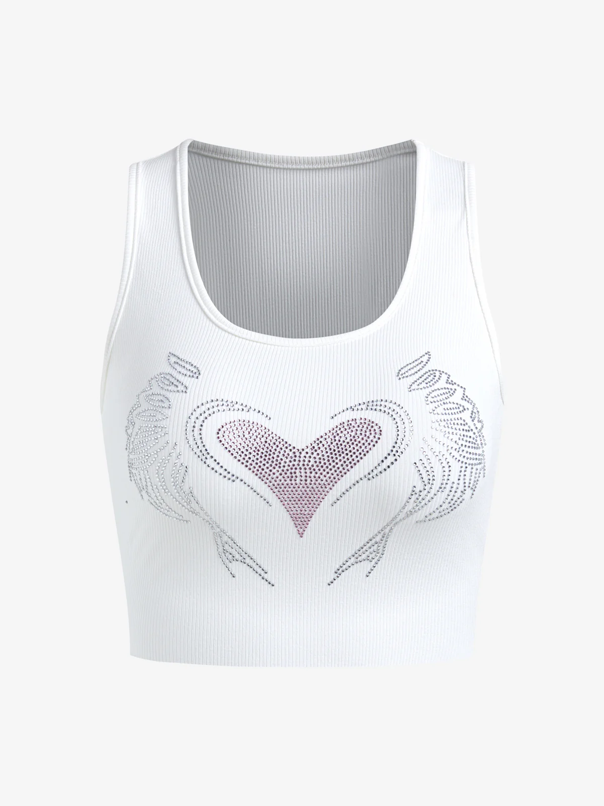Heart Rhinestone U Neck Crop Tank Top - Image 5