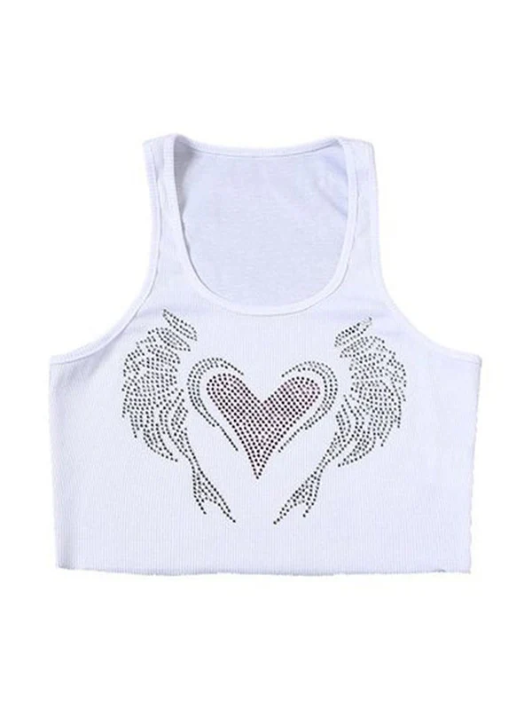Heart Rhinestone U Neck Crop Tank Top - Image 8