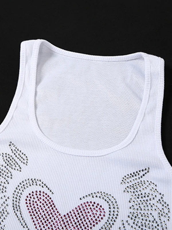 Heart Rhinestone U Neck Crop Tank Top - Image 9