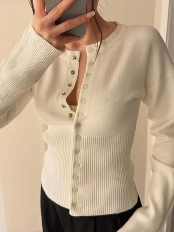 Hidden-Button Crewneck Sweater - Image 3