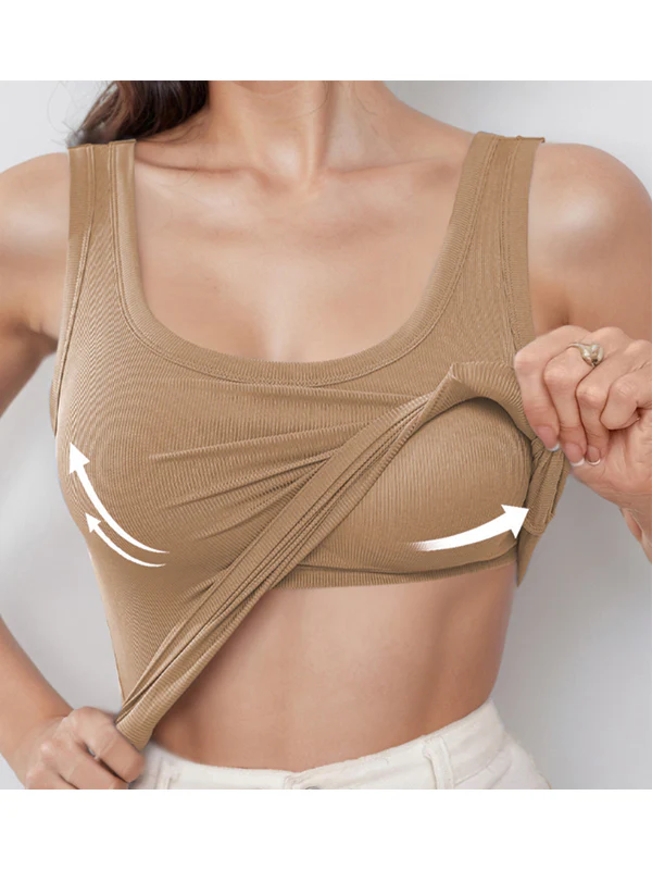High-Quality Soft Vest With Elastic Ribbed Band, Chest Pads, And Round Cami Top - Image 2