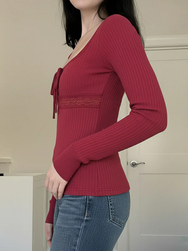 Hot Girl Red Square Neck Long Sleeve - Image 2