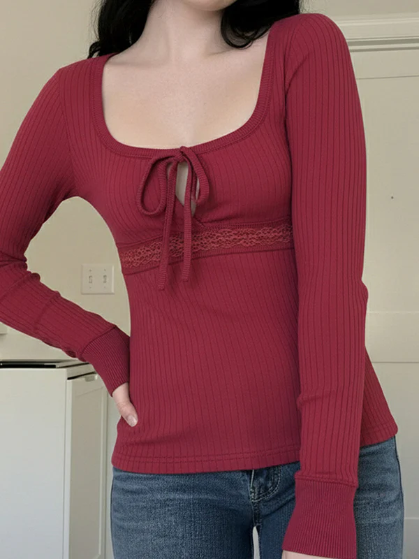 Hot Girl Red Square Neck Long Sleeve - Image 3