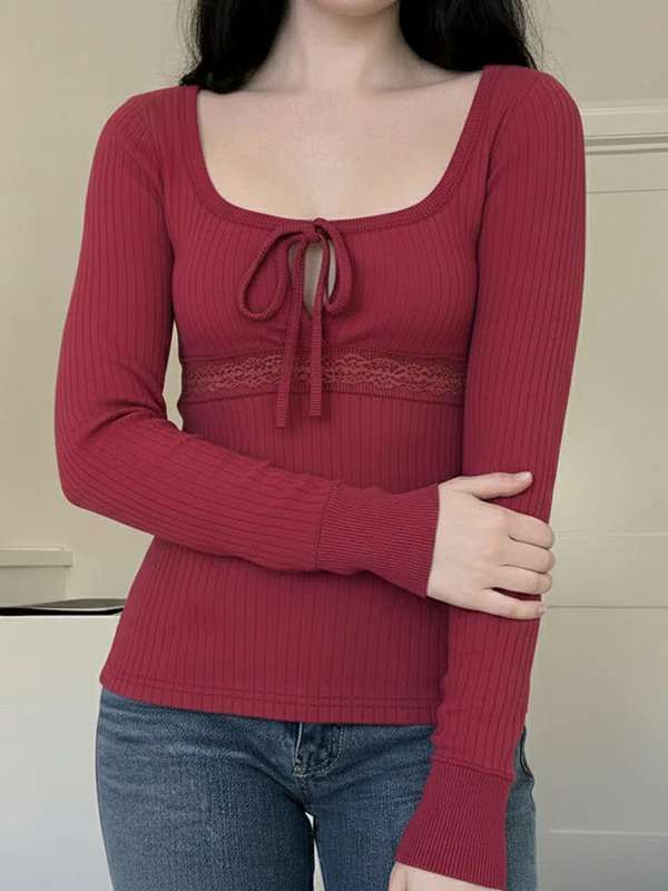 Hot Girl Red Square Neck Long Sleeve - Image 4