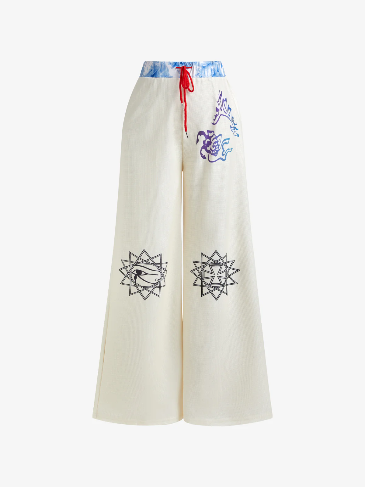 Hot Girl Street Fashion Color-Blocked Graffiti Print Loose Straight Wide Leg Pants