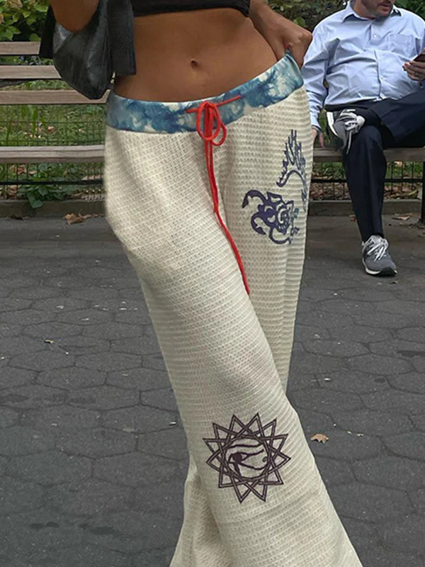 Hot Girl Street Fashion Color-Blocked Graffiti Print Loose Straight Wide Leg Pants - Image 5